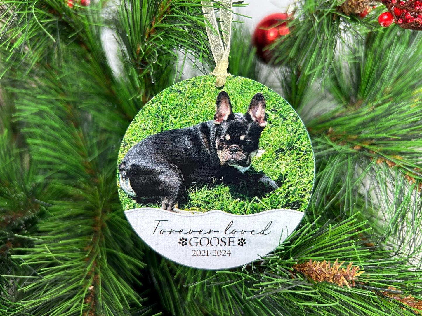 Custom Dog Photo Memorial Ornament, Pet Memorial Photo, Pet Loss Gift, Christmas Dog Cat, Forever In Our Hearts, Keepsake Gifts for Pet